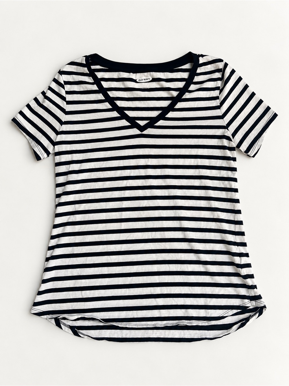 Old Navy Black and White Striped V-Neck Short Sleeve Tee